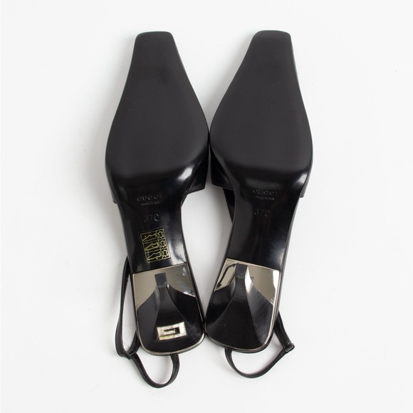 SOLD— Gucci Black Square Toe Crystal G Slingback Heels - Picture 8 of 11